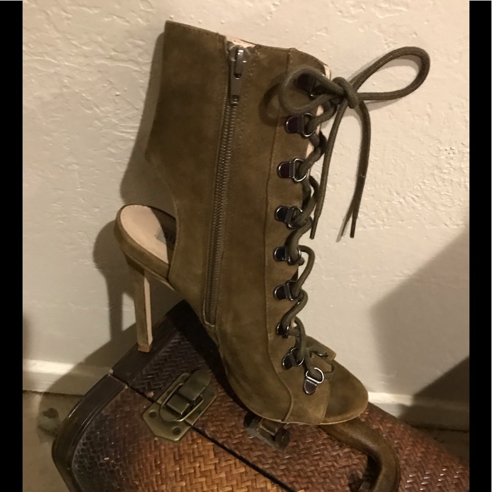 Steve madden open toe boots with 4” heels.